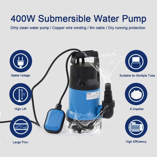 400W 7500L/H Submersible Water Pump with Hose, Water Pump to Empty Hot Tube with 10M Hose, Float Switch for Clean Dirty Water Garden Pond Pool Flooded Cellars
