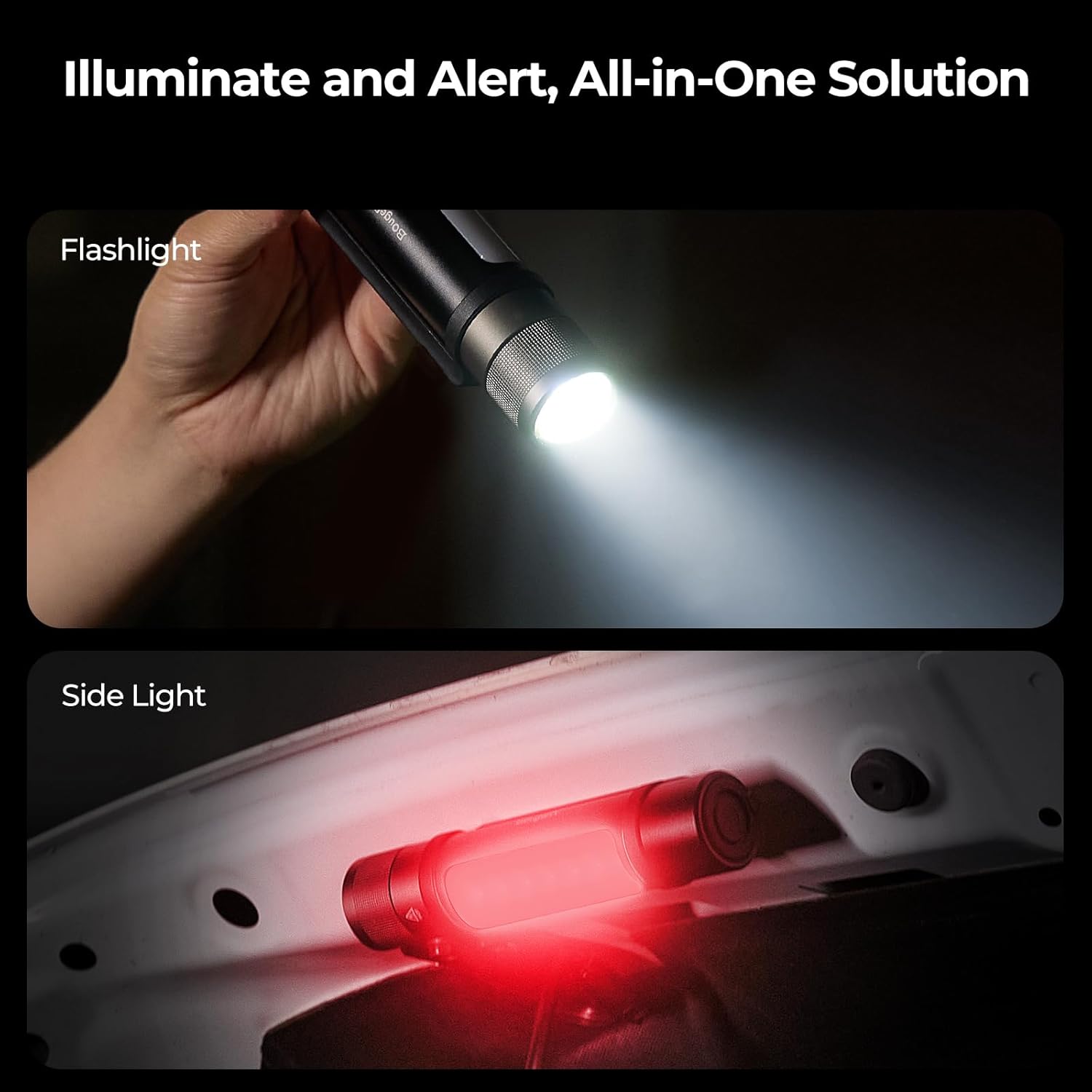 BougeRV FL01 LED Torch 1000 Lumens, Zoomable Flashlight & Side Light Rechargeable, Magnetic Torches Serves as Power Bank, IPX4 Waterproof for Camping, Fishing, Outdoor, Emergency Use