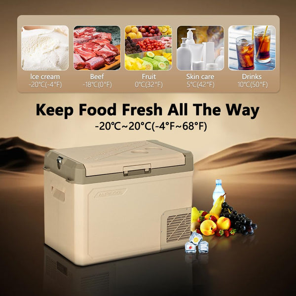 Alpicool GE30 30L Car Fridge Freezer Portable Compressor Car Refrigerator 12/24V Electric Cooler for Camping, Road Trip, Picnic, Down to -20℃