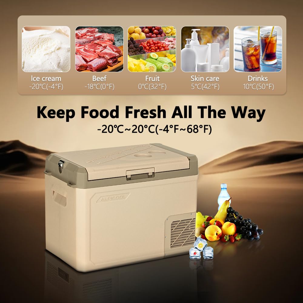 Alpicool GE30 30L Car Fridge Freezer Portable Compressor Car Refrigerator 12/24V Electric Cooler for Camping, Road Trip, Picnic, Down to -20℃