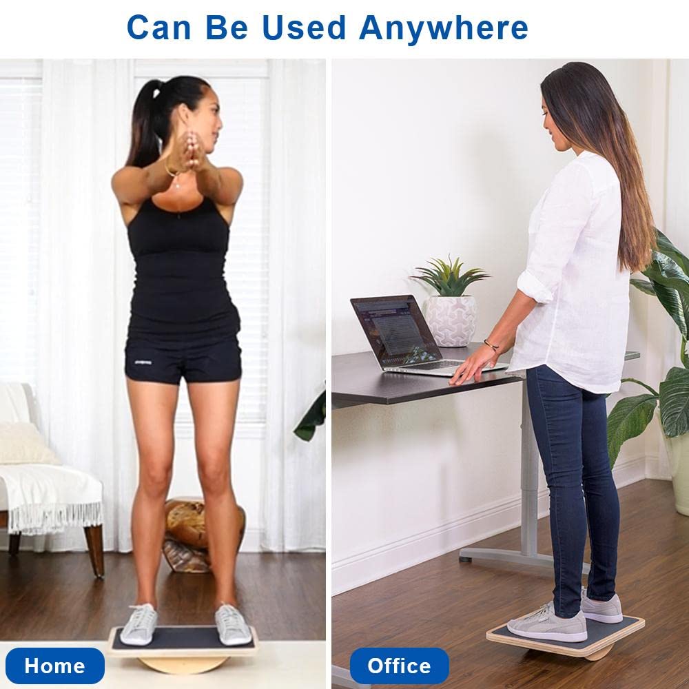 StrongTek Professional Wooden Balance Board, Rocker Board, Wood Standing Desk Accessory, Balancing Board for Under Desk, Anti Slip Roller, Core