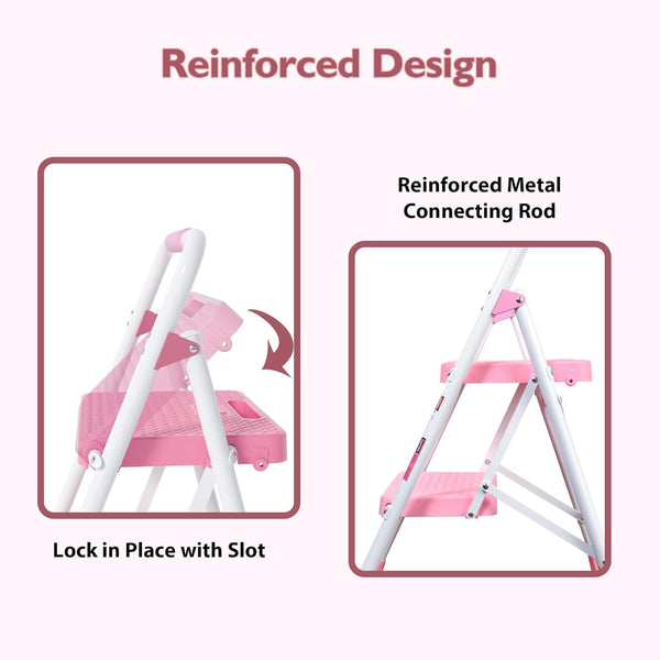 BONTEC 4 Step Ladder Folding, Heavy Duty Foldable Step Stool with Wide Anti-Slip Pedals, Sponge Handrail and Tool Tray, Portable Household Ladder 150kg Capacity, Compact Collapsible Indoor Ladder