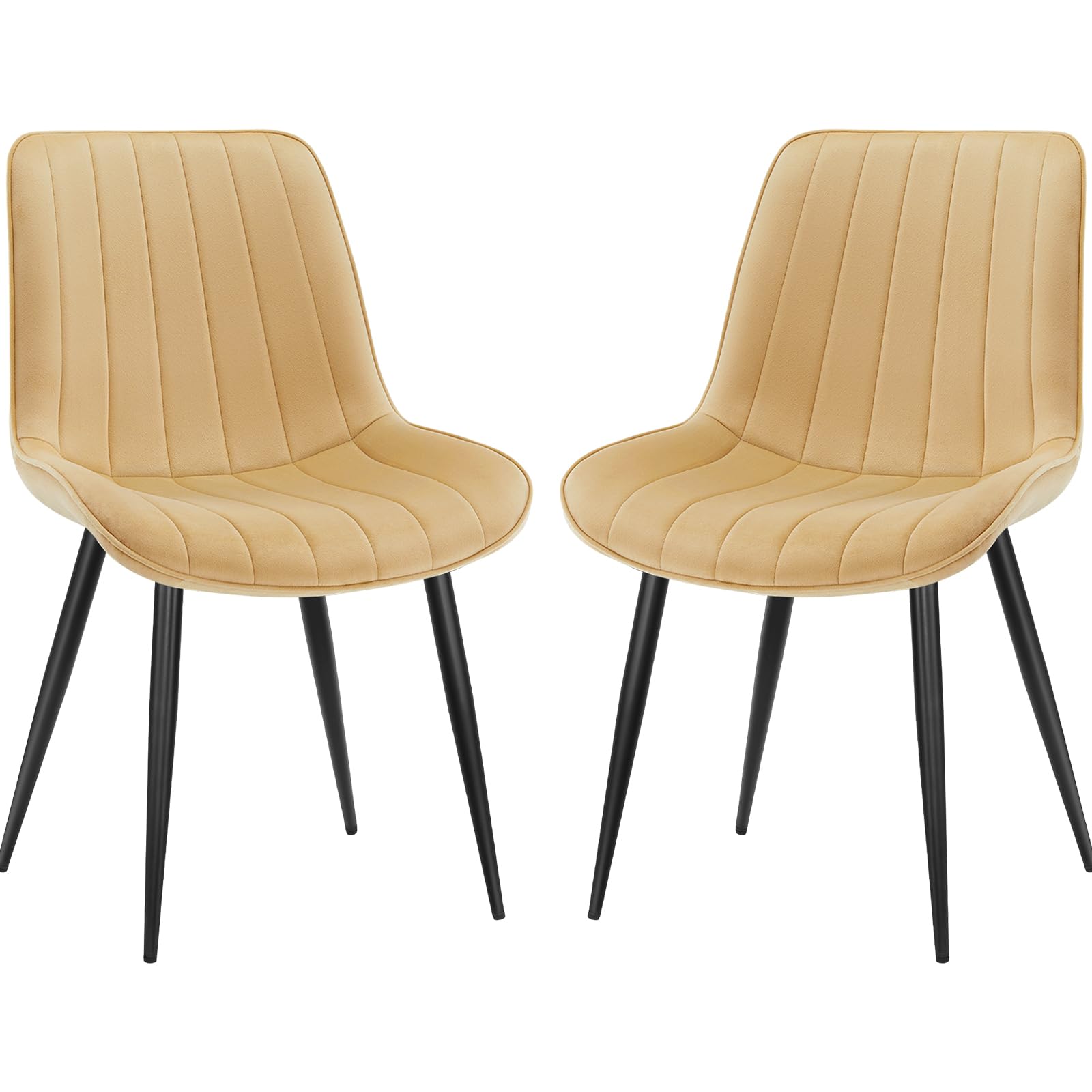 LONGTOO Set of 6 Dining Chairs with Velvet Upholstered Seat & Backrest,Stable Metal Legs,Modern Stripe Design,Champagne