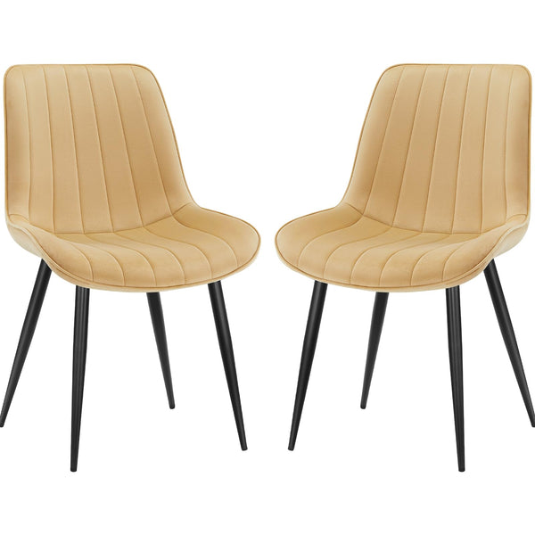 LONGTOO Set of 6 Dining Chairs with Velvet Upholstered Seat & Backrest,Stable Metal Legs,Modern Stripe Design,Champagne