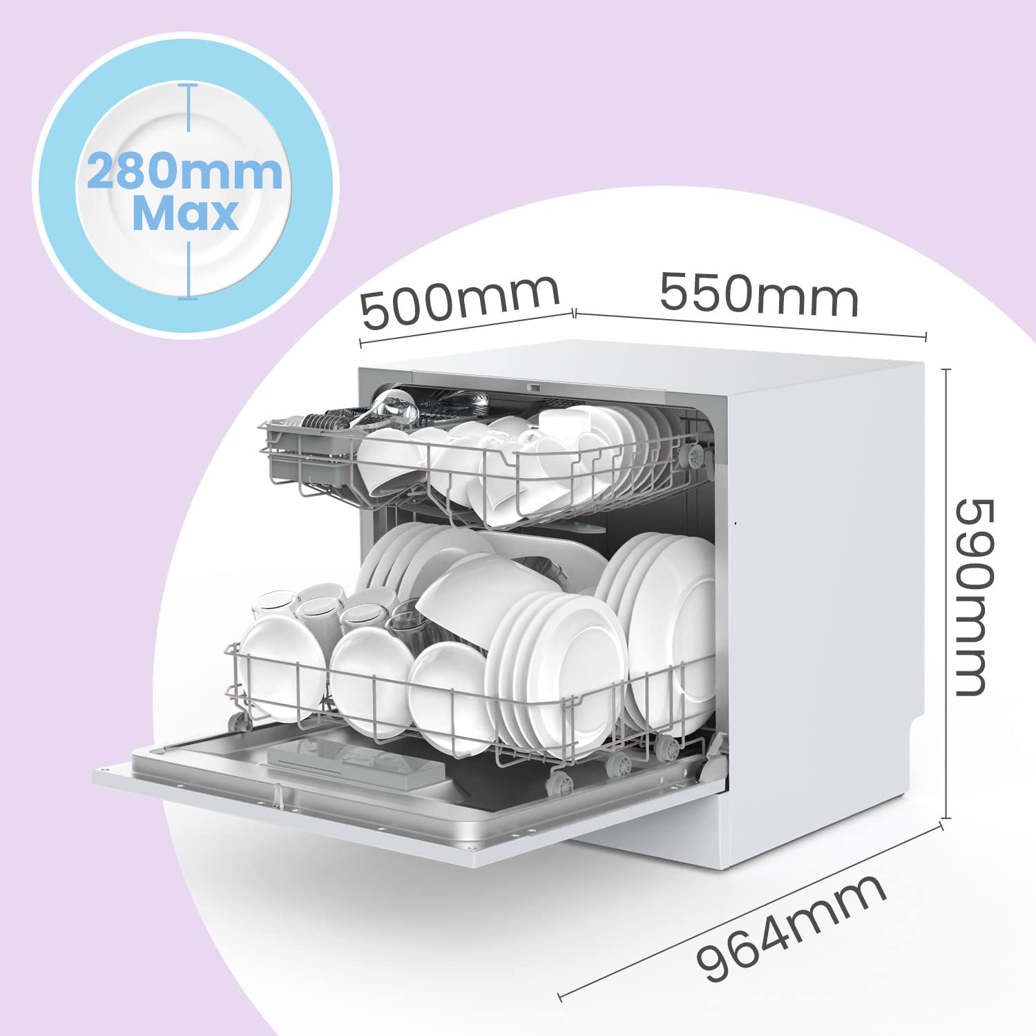 COMFEE' Freestanding Dishwasher CDWEF1034BW-UK 45cm Width, Slimline Dishwasher with 10 place settings, Quick Wash, Hygiene Wash, Delay Start, Half Load, Adjustable Basket - White