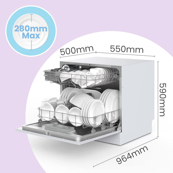 COMFEE' Freestanding Dishwasher CDWEF1034BW-UK 45cm Width, Slimline Dishwasher with 10 place settings, Quick Wash, Hygiene Wash, Delay Start, Half Load, Adjustable Basket - White