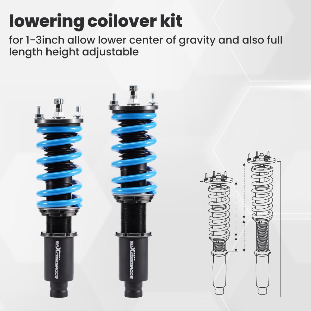 maXpeedingrods Coilovers for Honda Civic 1988-2000, for Honda CRX del Sol 1992-1995, for Acura Integra 1990-2001, 24 Levels Damper Adjustable Struts, Height Adjustable T6 Upgraded Lowering Kit