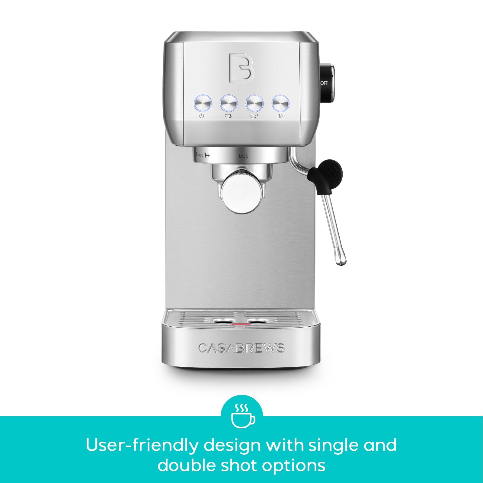 CASABREWS 3700 Essential Espresso Machine 20 Bar, Stainless Steel Cappuccino & Latte Machine with Steam Frother for Home, 1.3L Water Tank, Silver