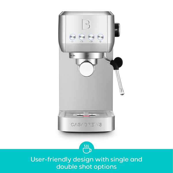 CASABREWS 3700 Essential Espresso Machine 20 Bar, Stainless Steel Cappuccino & Latte Machine with Steam Frother for Home, 1.3L Water Tank, Silver