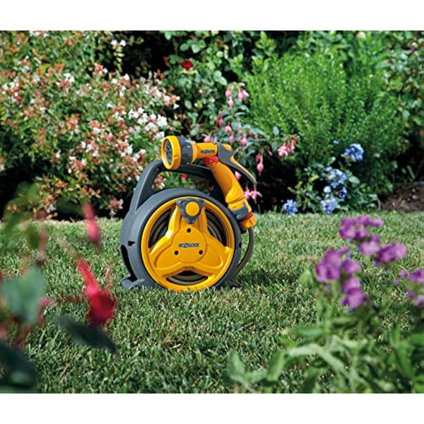 HOZELOCK - Mini Reel "Pico Reel" 10m : Ideal for Patios, Balconies and Small Gardens, Compact Streamlined Reel, Effortless Rewinding, Supplied with 1 Multi Spray Gun: Ready to Use [2425 0000]