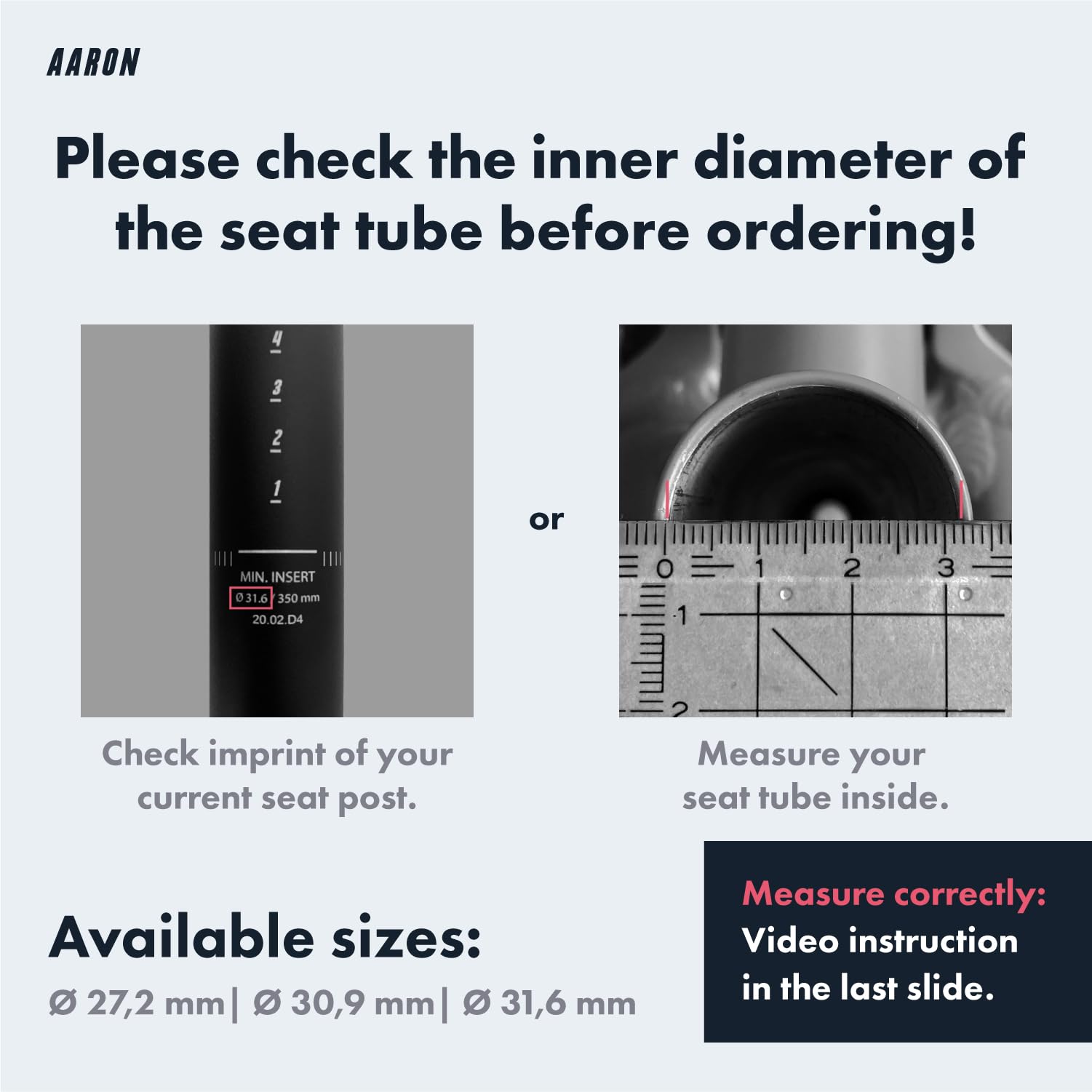 AARON - Spring suspension seatpost - Aluminum - For E-bikes, MTB, Trekking Bikes, City Bikes - 27.2mm Diameter, 13.8" (350mm) Length - silver