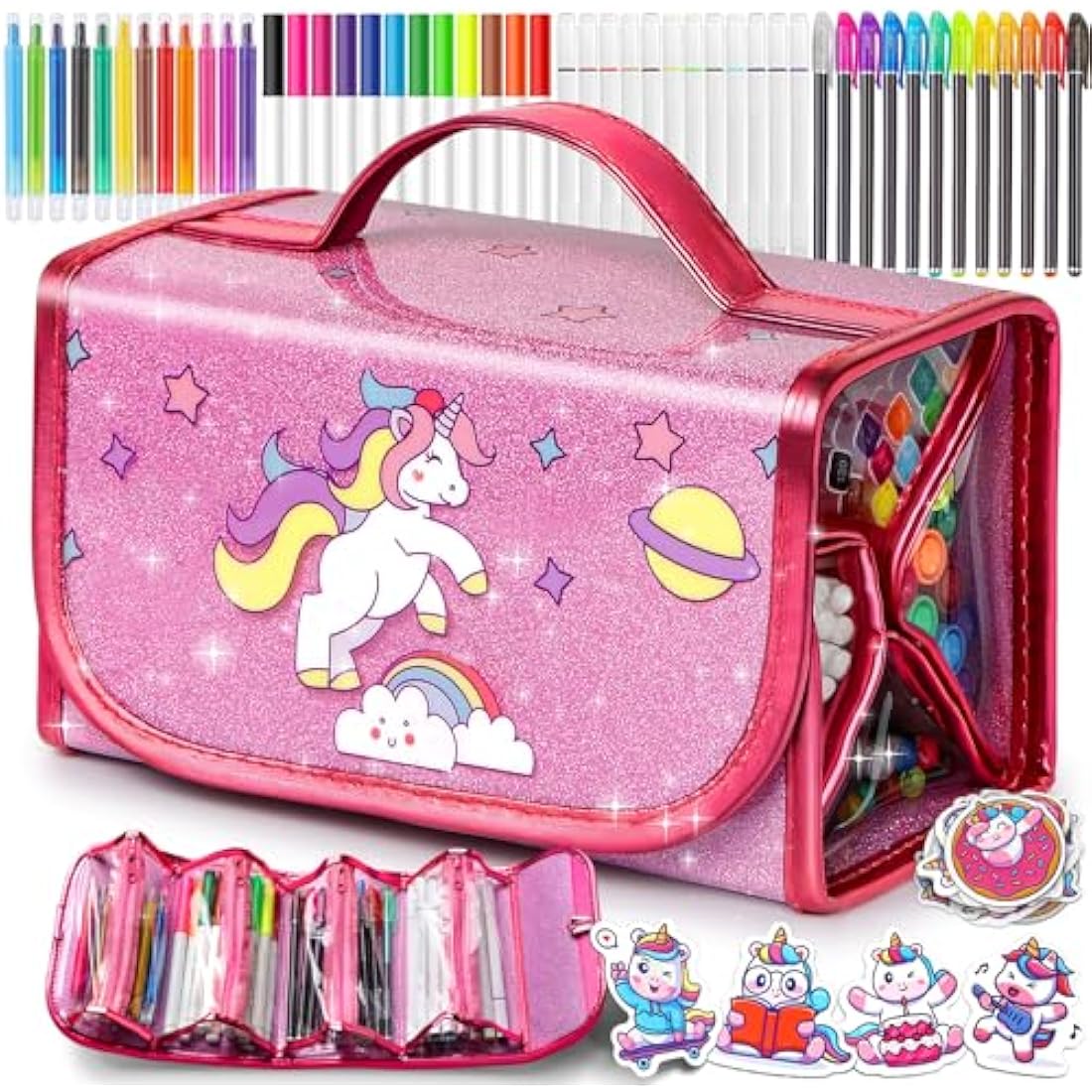 Hot Bee Unicorn Gifts for Girls 4 5 6 7, Unicorn Pencil Case Stationary Sets, Girl Toys Age 4-7, Drawing Colouring Set for Kids, Art and Crafts for Kids 4-6, Birthday Presents for Girls