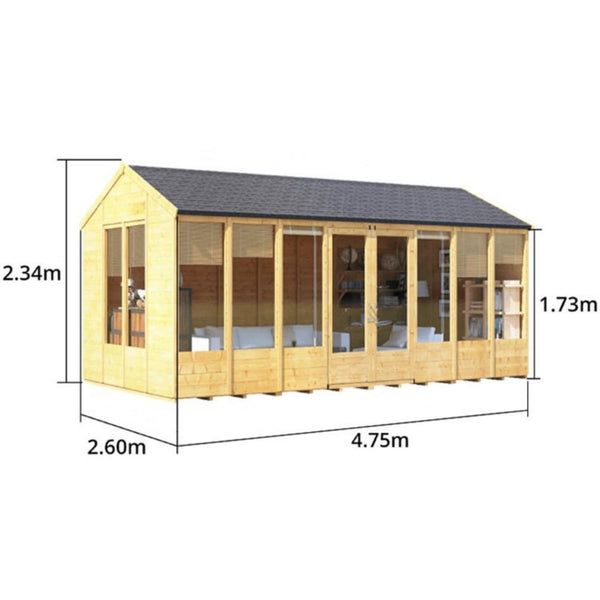 BillyOh Petra 12x10 Reverse Apex Summer House Shed, Log Cabin | Wooden Garden Room with Wide Double Doors, Tear Resistant Felt, Tongue and Groove Construction | Versatile Tiny Home or Garden Office