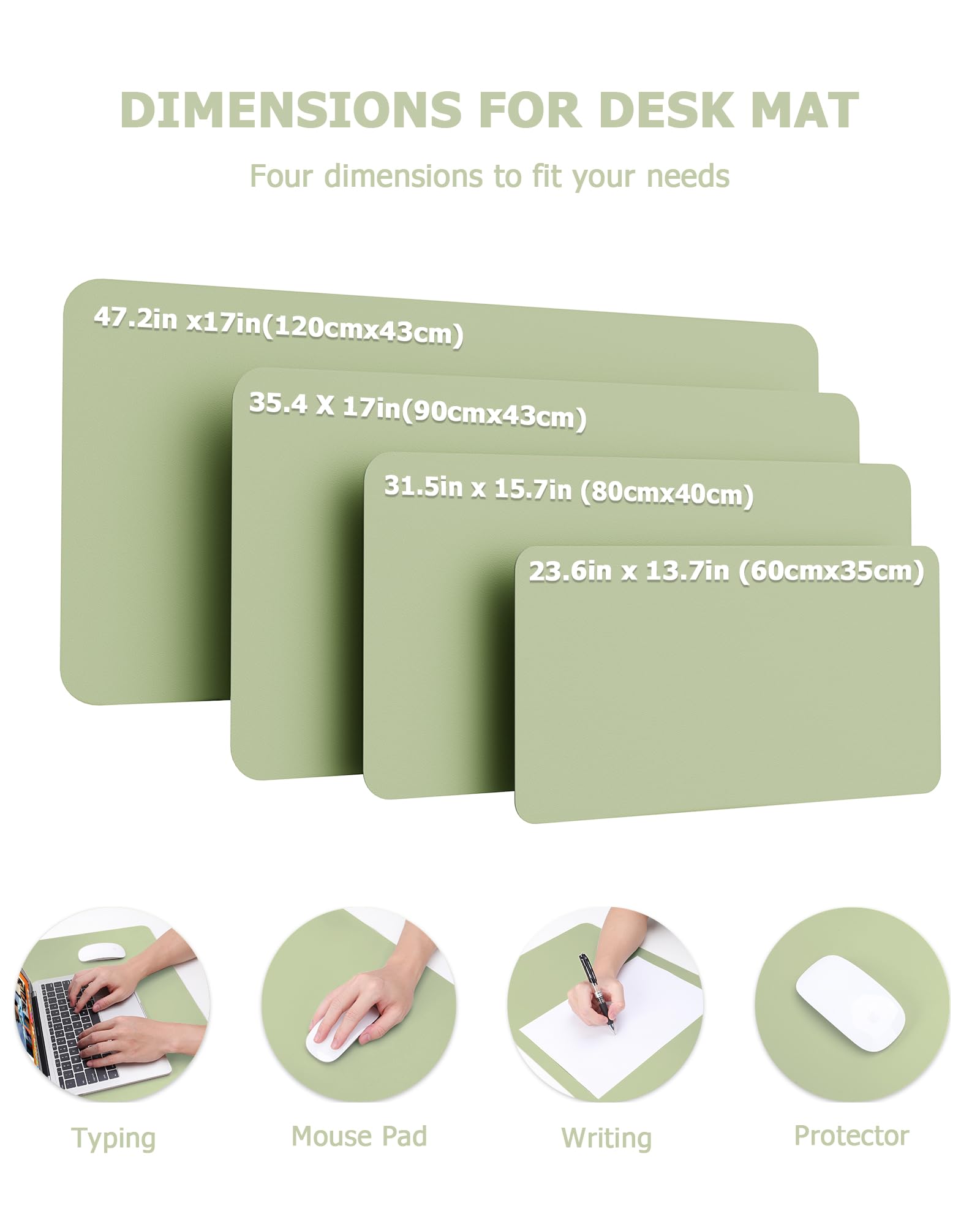 MOLMO Non-Slip Desk Mat, Waterproof Desk Pad Table Protector, Easy Clean Laptop Mat Large Mouse Pad Leather Writing Mat with Suede for Office /Home/Decor (Light Green, 60 x 35 cm)