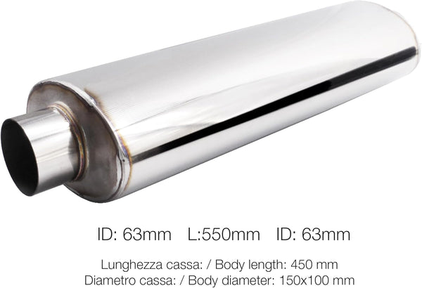 Simoni Racing ESR6 - Universal Sport Silencer, Round Straight Outlet, Stainless Steel Car Muffler, Length 550 mm