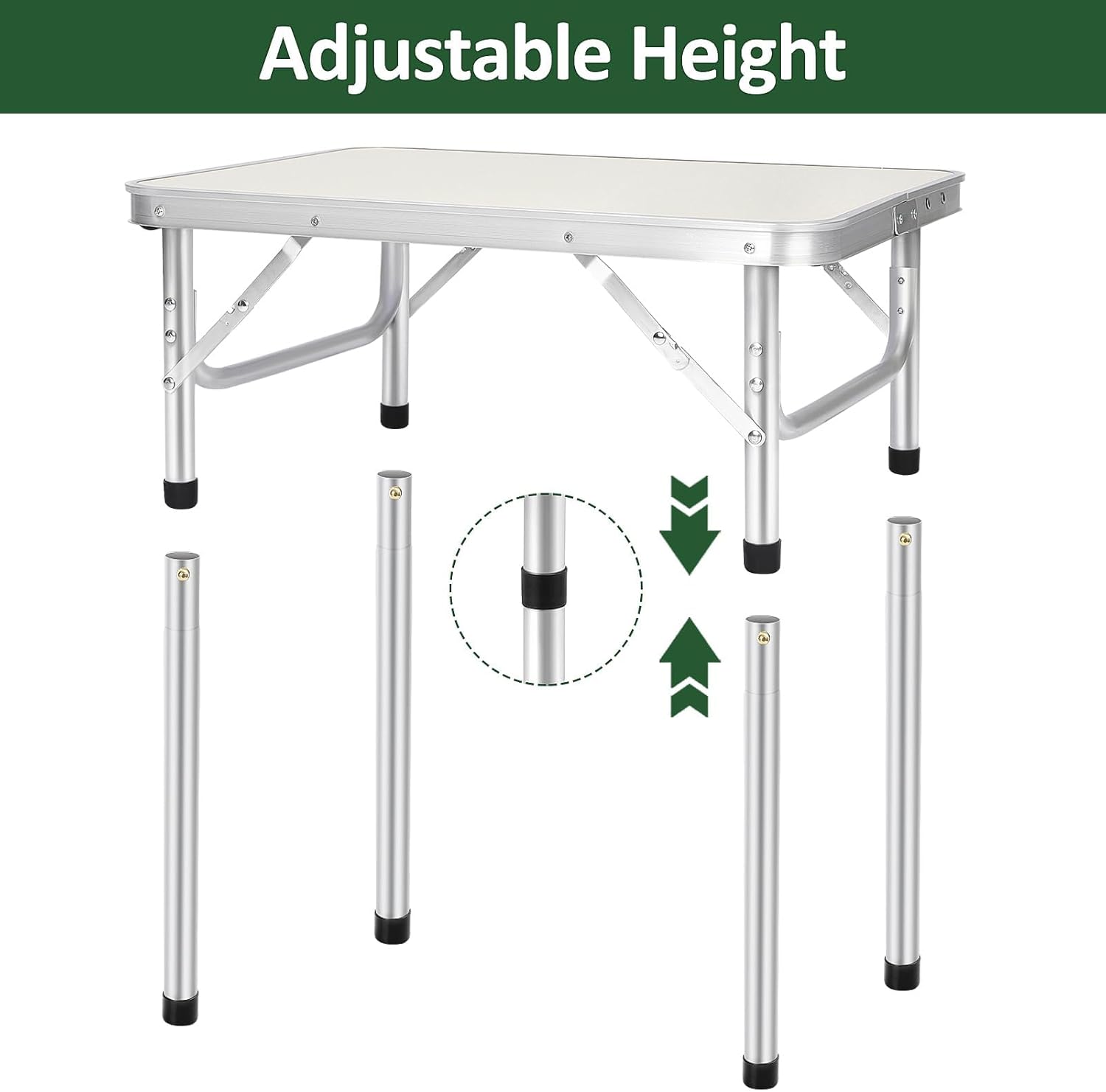 Youyijia 2FT Camping Table Folding Picnic Table Adjustable Height Multipurpose Party Dining small camping Table Lightweight with Carry Handle for Catering Buffet and Garden