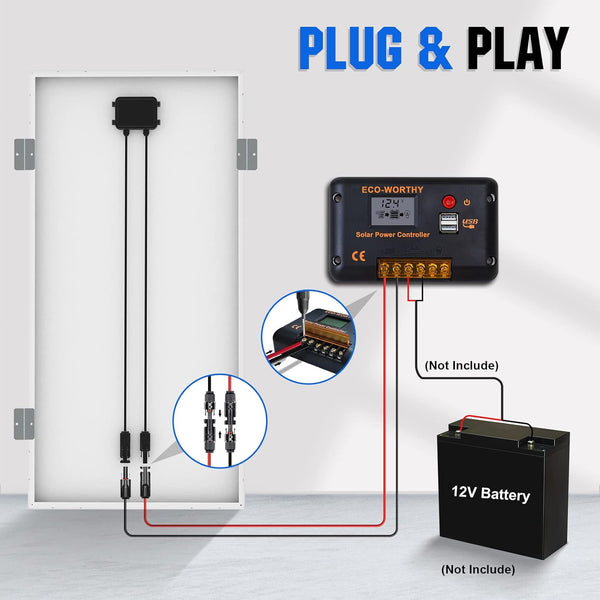 ECO-WORTHY 100 Watt 12V Solar Panels Kit + 20A Charge Controller for Off-Grid 12 Volt Battery System