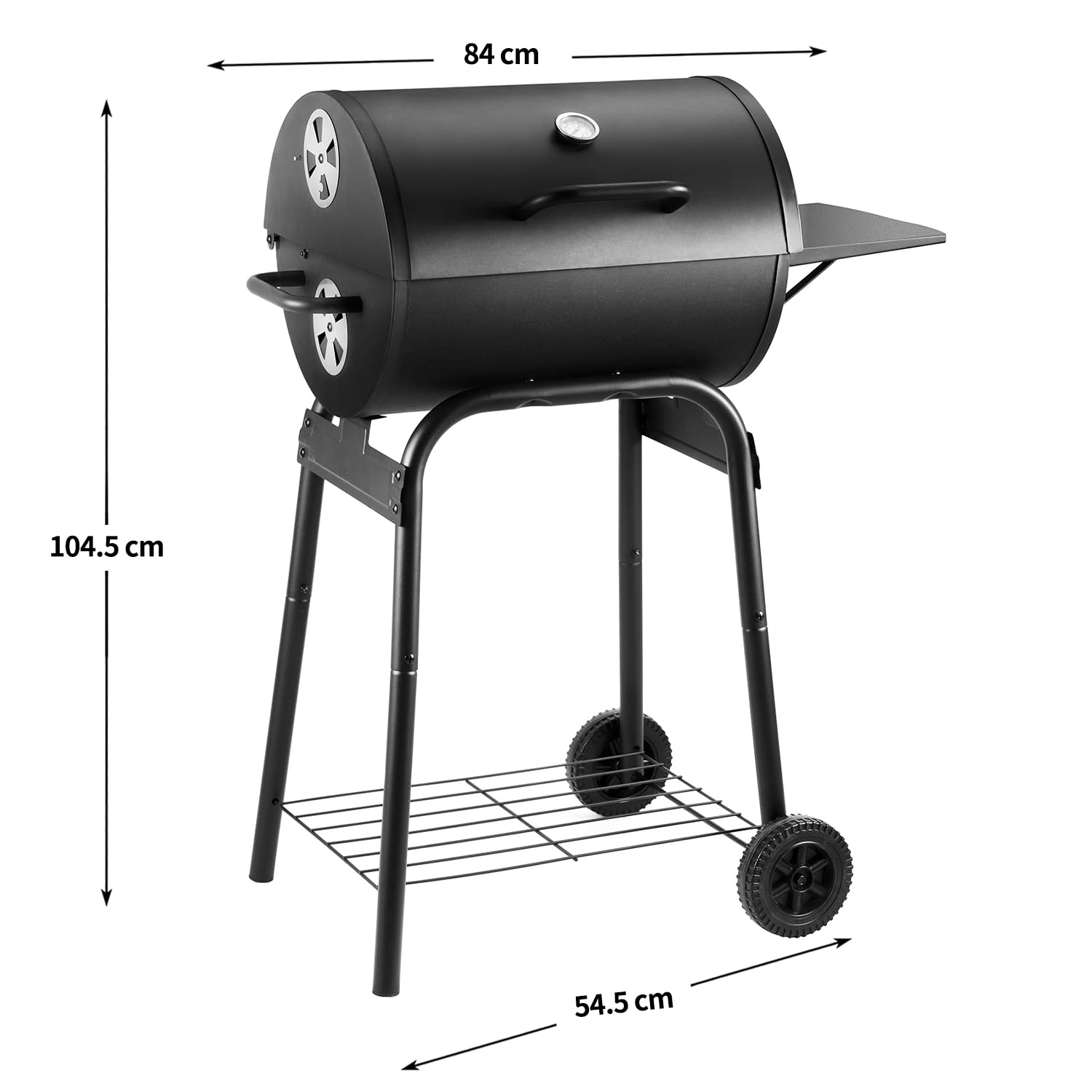 Charcoal BBQ Grill Smoker with Side Shelves, Portable Barrel Barbecue Grill Outdoor with Temperature Gauge, Warming Rack, Stainless Steel Racks, and Air Vents for Camping and Garden