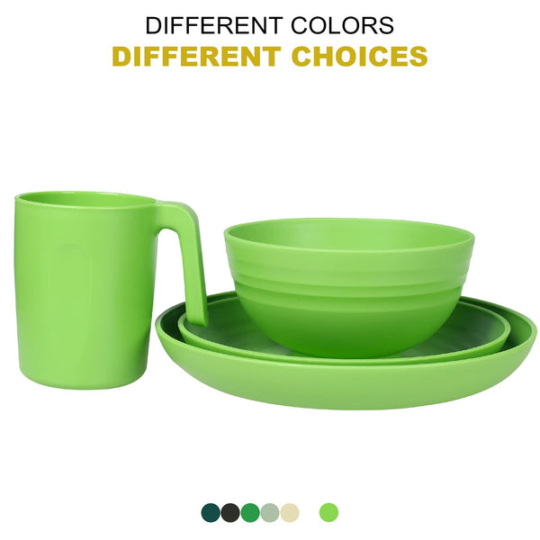 Greentainer Unbreakable Plastic Dinnerware Sets, 24PCS Lightweight Camping Tableware, Microwave& Dishwasher Safe Plates Set, Bowls, Cups Mugs, Service