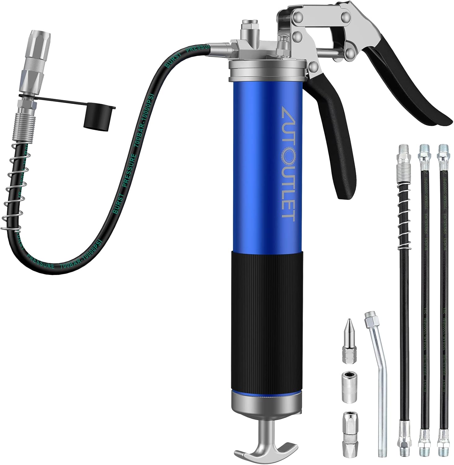 AUTOUTLET Grease Gun 6000PSI with Hose Manual Lever One-handed Grease Gun Spray Gun for 400cc Cartridges 500cc Bulk Butter Anti-slip Thicker Threaded Spring for Automotive Trailers Industrial