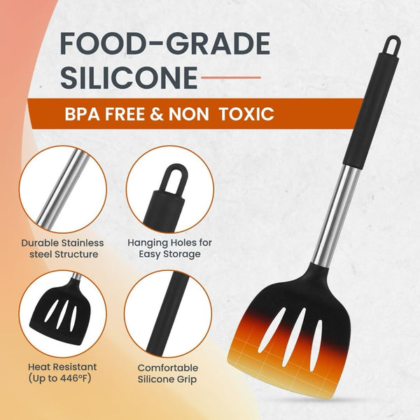 RFAQK 40PCs Silicone Kitchen Utensils Set with Holder 446 Heat Resistant,BPA Free Cooking Utensils Set, Silicone Utensil Set Includes Can Opener,