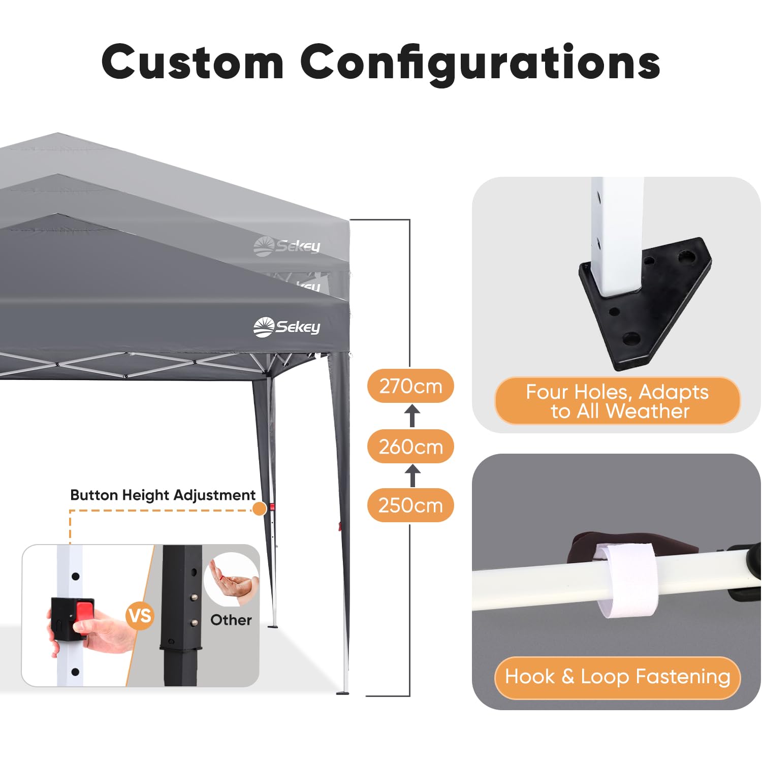 Sekey One-Touch Pop Up Gazebo with Sides 3m x 3m, Heavy Duty Gazebo with 4 Pack Gazebo Weights Bags, Instant Setup, Waterproof 1000mm (Grau, 3m x 3m without Sides)