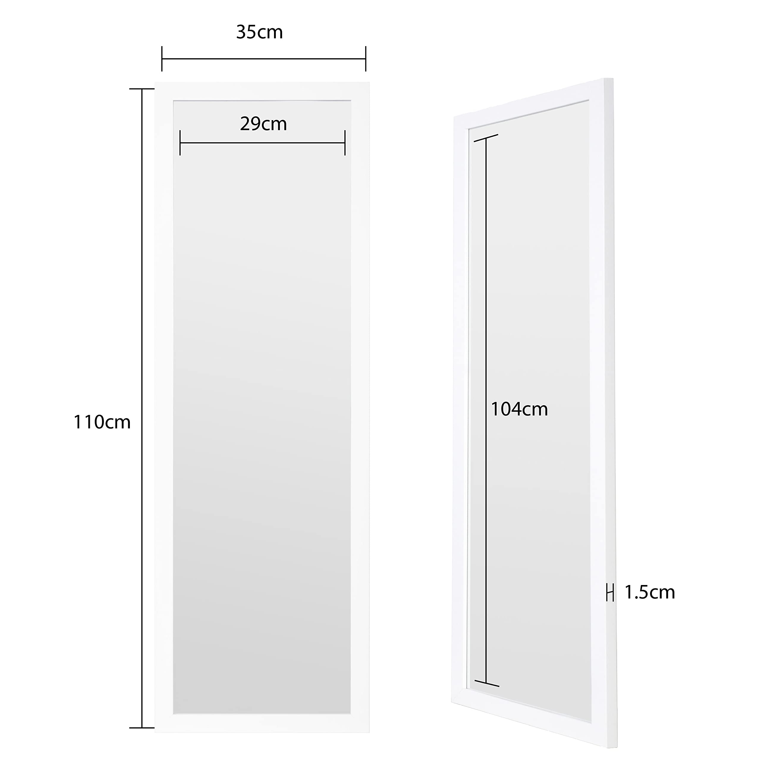 Home Selections Full Length Wooden Wall Mounted Mirror - White - 35x110cm