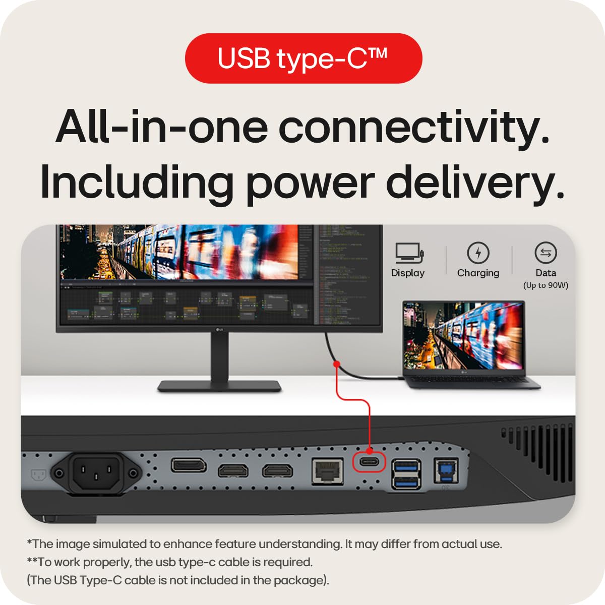 LG Electronics Curved UltraWide Monitor 34WR55QK, 34 inch, 1440p, 100Hz, 5ms Response Time, VA Panel, Smart Energy Saving, USB-C (65W Power Delivery), Displayport, HDMI