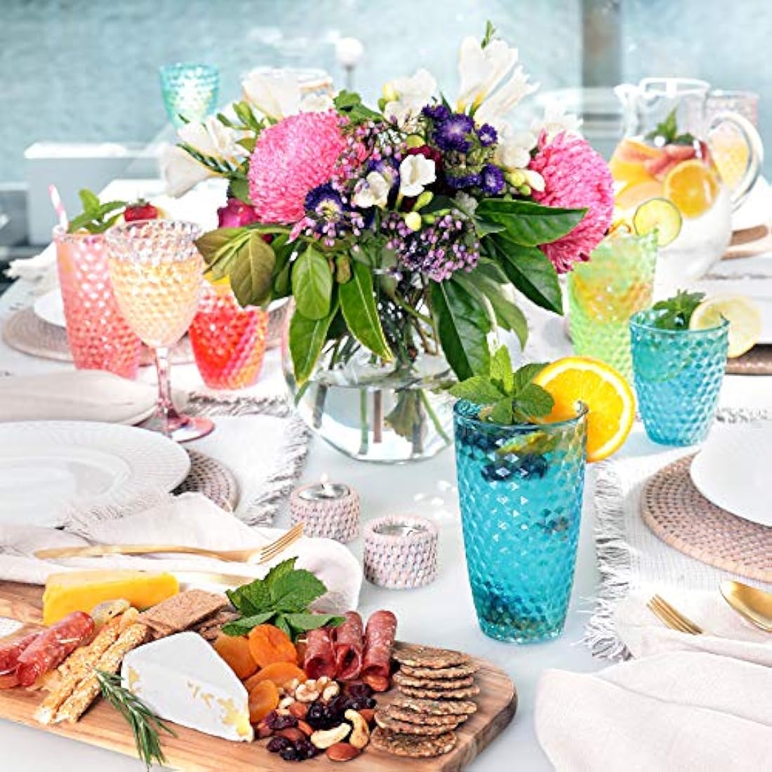 BELLAFORTE Shatterproof Tritan Plastic Tall Tumbler, Set of 4 Cups, 562ml - Laguna Beach Drinking Glasses - Unbreakable Drinking Glasses for Parties - BPA Free - Dishwasher Safe - Blue