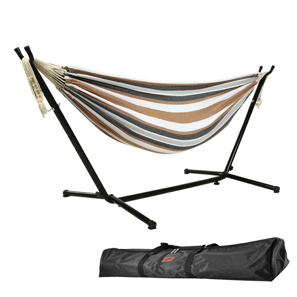 Goutime 9Ft Double Hammock with Stand,550 lbs Capacity, Includes Portable Carrying Bag Perfect for Indoor Outdoor Patio, Deck, Yard,Balcony