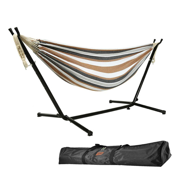 Goutime 9Ft Double Hammock with Stand,550 lbs Capacity, Includes Portable Carrying Bag Perfect for Indoor Outdoor Patio, Deck, Yard,Balcony