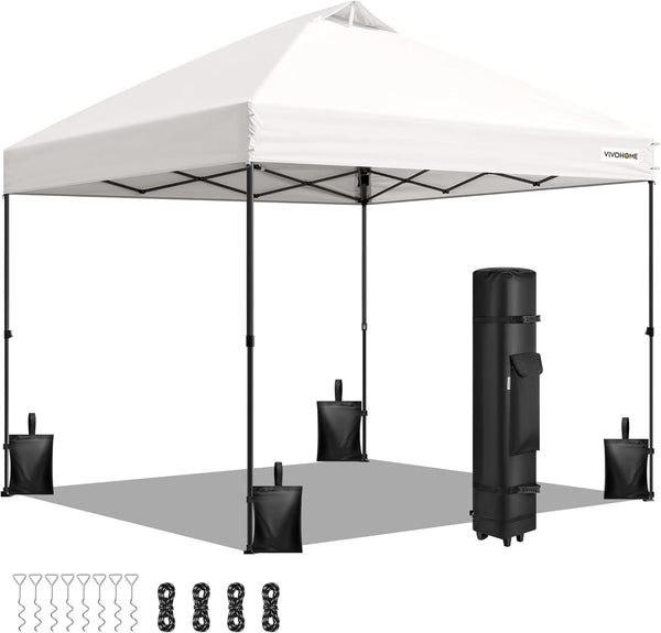 VIVOHOME Canopy Tent 3x3m Outdoor Shelter 2 Tiers Roof with Portable Wheel Carry Bag and 4 Sandbags Pop Up for Patio Garden Backyard