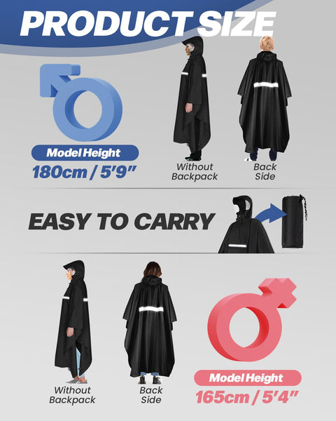 Victoper Waterproof Poncho Adult, Reusable Rain Poncho Adult Waterproof Poncho Waterproof Adult Lightweight Waterproof Raincoat for Outdoor Hiking Camping Cycling Traveling