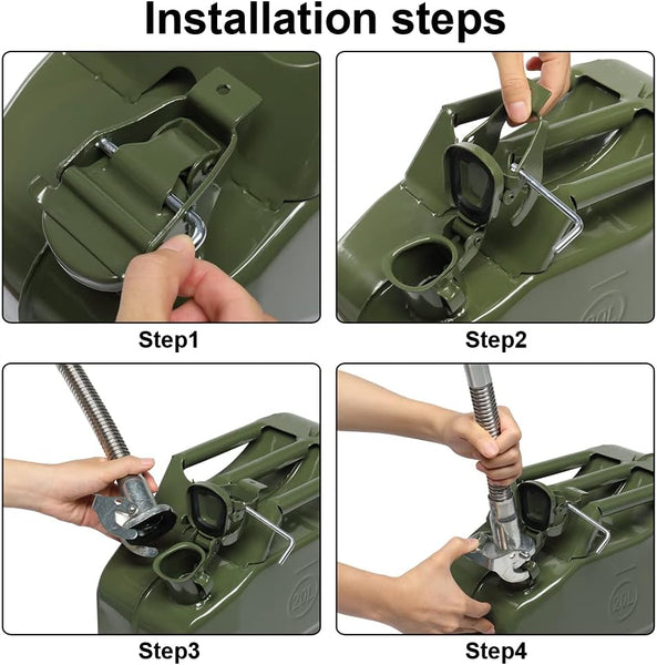 Karlhome 20 L Metal Gas Can Fuel Tank Can Petrol Diesel Storage Can Portable with Flexible Spout, for Automobile Vehicle Off Road Emergency Supply, Green