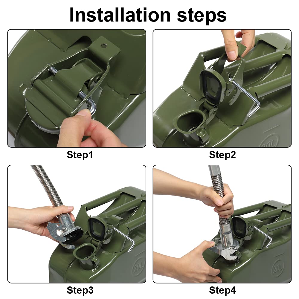 Bonnlo 20L Petrol Can Fuel Oil Storage Can Metal Jerry Diesel Tank with Flexi Spout For Diesel, Petrol, Oil Container (Green)