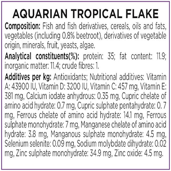 AQUARIAN Complete Nutrition, Aquarium Tropical Fish Food Flakes, 25g Container