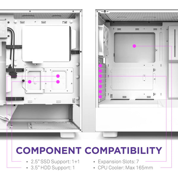 NZXT H5 Flow RGB - Compact ATX Mid-Tower PC Gaming Case - High Airflow - F360 RGB Core (CV) Included - 360mm Front & 240mm Top Radiator Support - Cable Management - Tempered Glass - White