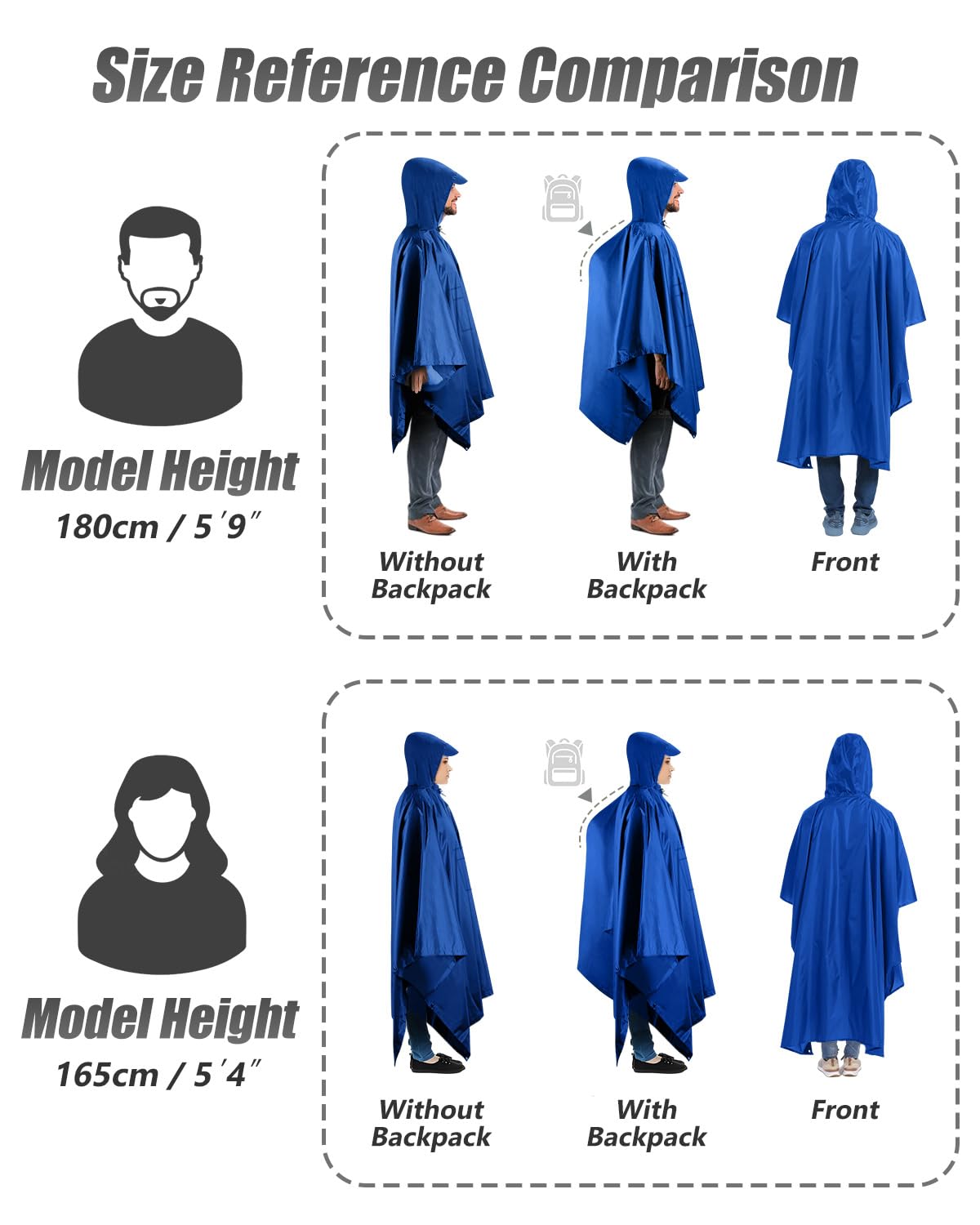 Victoper Waterproof Poncho Adult, Reusable Rain Poncho Adult Waterproof Poncho Waterproof Adult Lightweight Waterproof Raincoat for Outdoor Hiking Camping Cycling Traveling