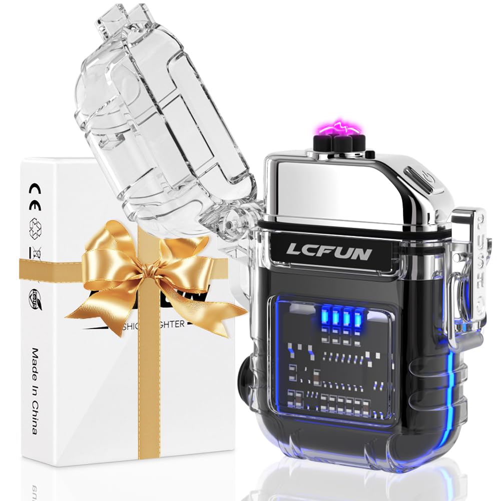 Electric Lighter Rechargeable USB, Electronic Plasma Arc Lighter Windproof and Waterproof for Hiking, Camping, Outdoor, Survival, Tactical, EDC Gear, Gifts for Him Men (Black)