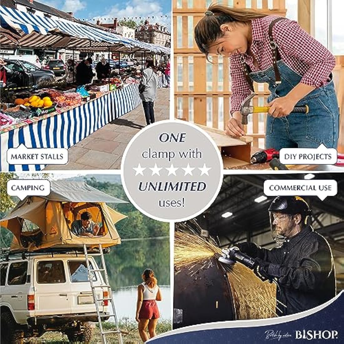 Commercial Grade Metal Spring Clamps for Woodwork - Rust Proof Market Stall Tarp Clips Clamps 50mm Jaw Capacity - Metal Clips All Steel Construction 160mm Length - Triple Coil Spring Clips (Qty: 18)