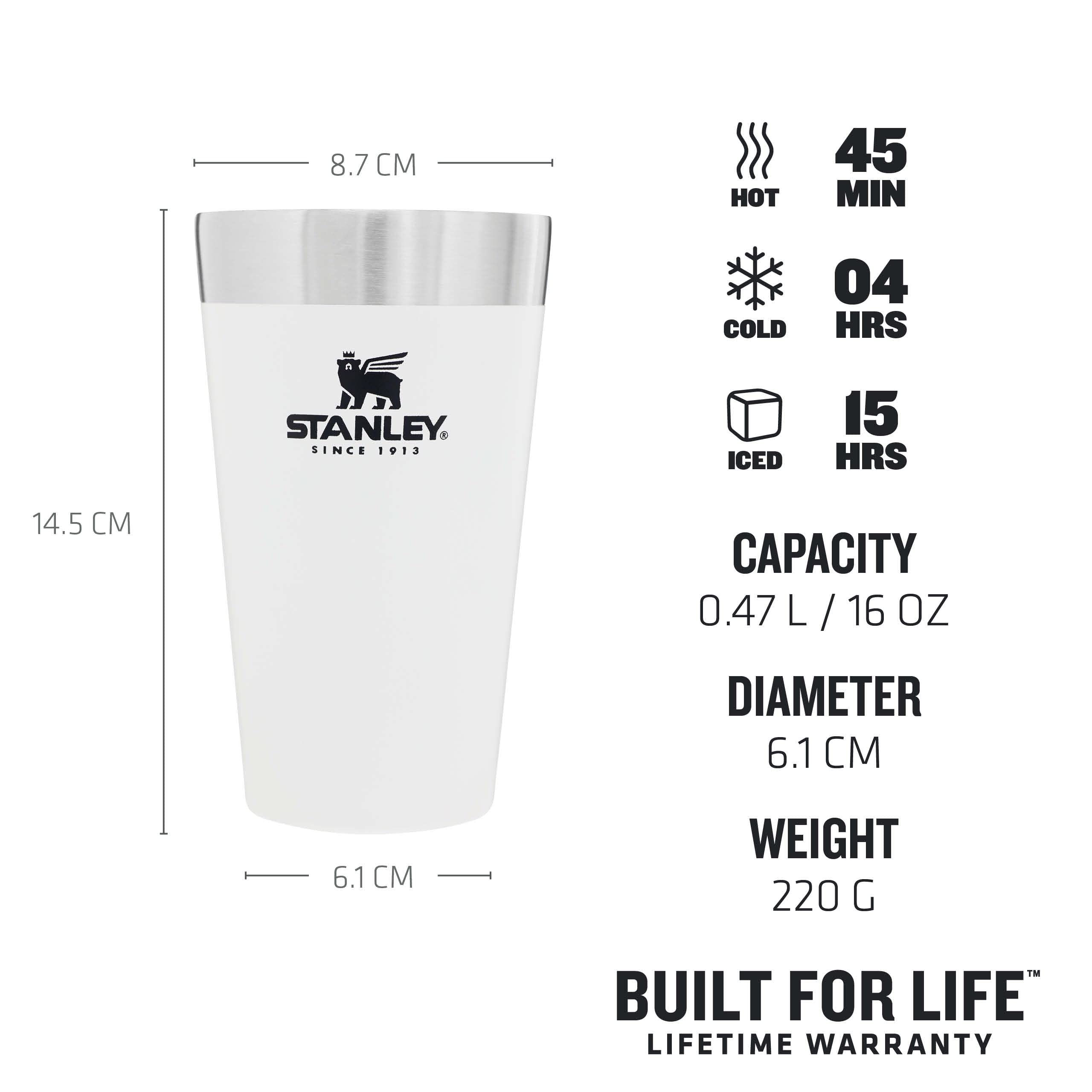 Stanley Adventure Stacking Beer Pint 0.47L - Travel Mug Keeps Drinks Cold For 4 Hours - Stainless Steel Thermal Cup - Stacks Infinitely - Double Wall Vacuum Insulation - Dishwasher Safe - Matte Black