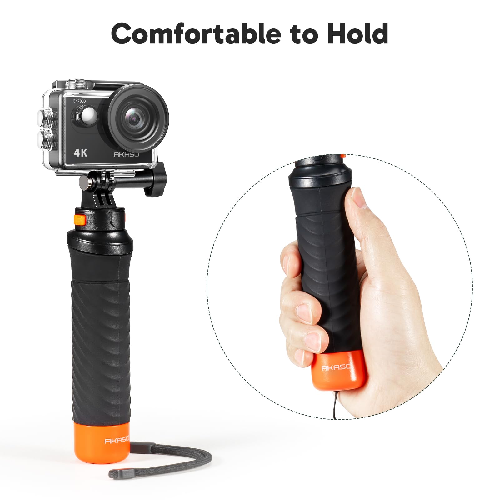 AKASO EK7000 Action Camera Floating Hand Grip Bundle - Includes 4K30FPS EK7000 Underwater Camera, Floating Hand Grip, 2 Batteries, Carrying Case, and Accessory Kits