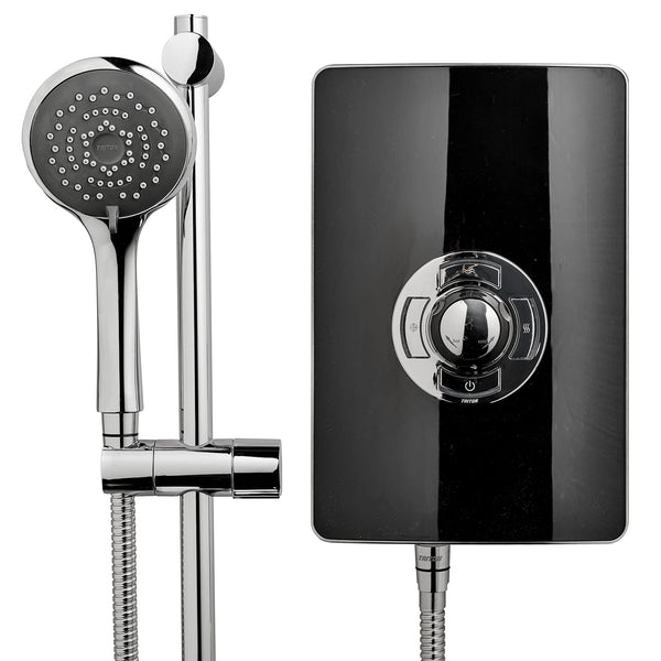Triton Showers Collection 2, Shower Electric, 8.5 KW, Triton Aspirante, Black Gloss, Electrical Showers, with Showerhead and Anti Twist Hose, Bathroom Showering Unit