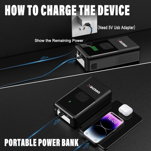 GREPRO 5-in-1 Jump Starter Power Pack with 150PSI Air Compressor (Up to 10.0L Gas,8.0L Diesel), Car Jump Starter for 12V Vehicle, 3000A Jump Pack with Digital Display, LED Flashlight