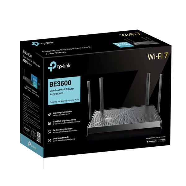TP-Link Archer BE3600 Router WiFi 7 BE3600Mbps, WiFi Router, 2.5G Ports, USB 3.0 Port, Maximized Coverage, VPN Router, Internet Booster Routers, WiFi Booster, HomeShield Security, Easy Setup,EasyMesh