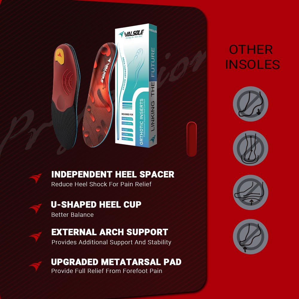 VALsole Orthotic Insole,Arch SupportFor Insole,Plantar FasciitisInsole,for OverPronation,Flat Feet,Metatarsalgia,Heel Pain, Insoles for Men and Women,Blue (UK 9-28cm, Blue-V227)