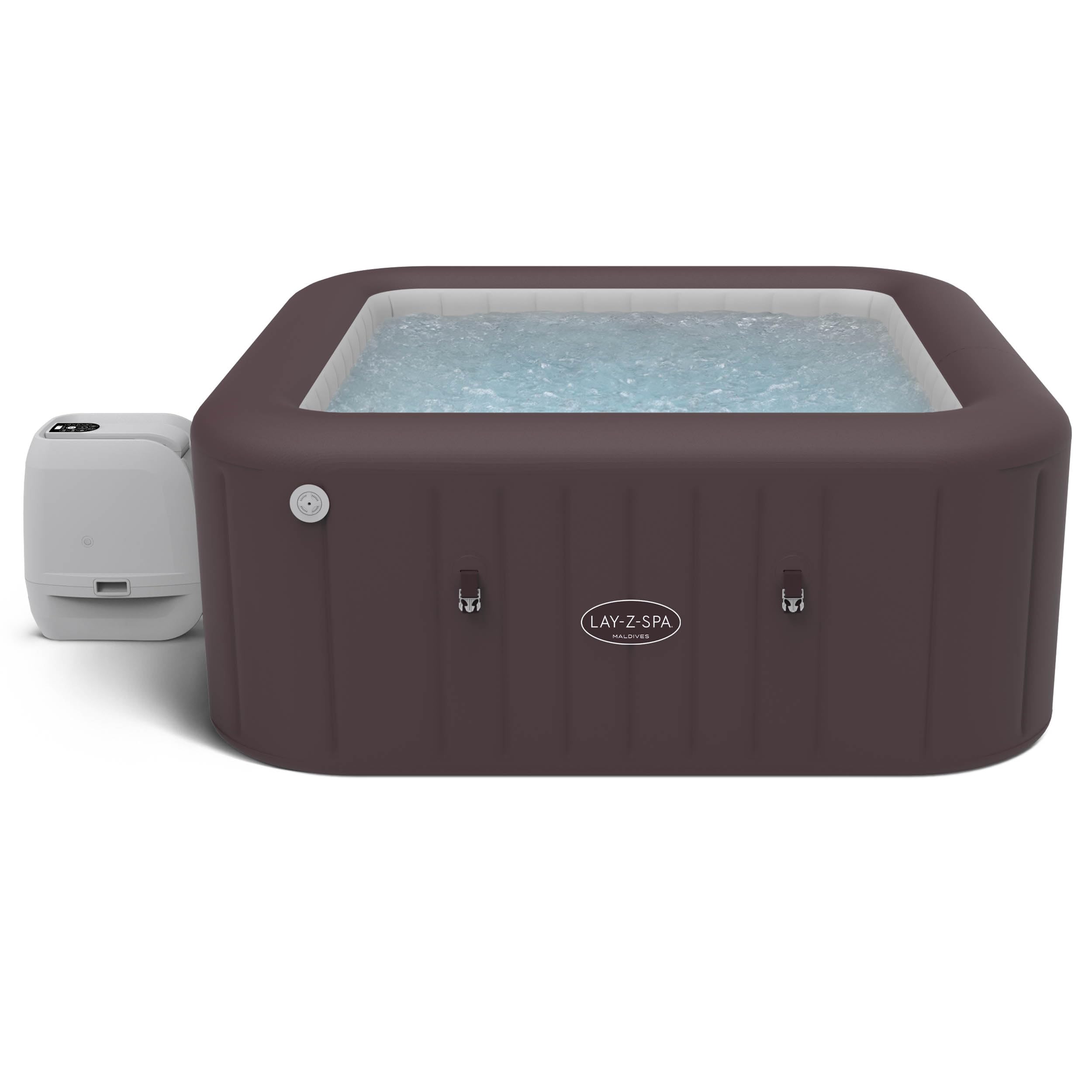 Lay-Z-Spa Santorini Pro Built in LED Light, 10 HydroJet System, Integrated Seats and Foot Massager Inflatable Hot Tub with Freeze Shield Technology, 5-7 Person, Grey