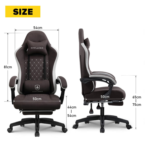 GTPLAYER Fabric Gaming Chair with Footrest, Ergonomic Computer Desk Chair with Pocket Spring Cushion Home Office High Back Support Lumbar Support Heavy Duty Wide