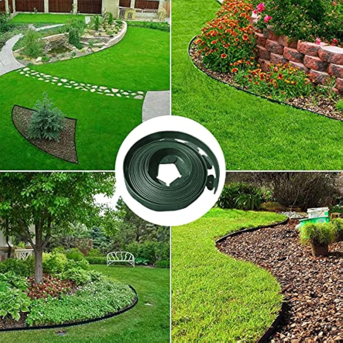 Flexible Lawn Edging 10m,Plastic Garden Edging Border [Extra Tall 10cm Hight]with 30pcs Securing Pegs, Landscape Edging Kit Mini Fence for Flower Beds Pavement-Green