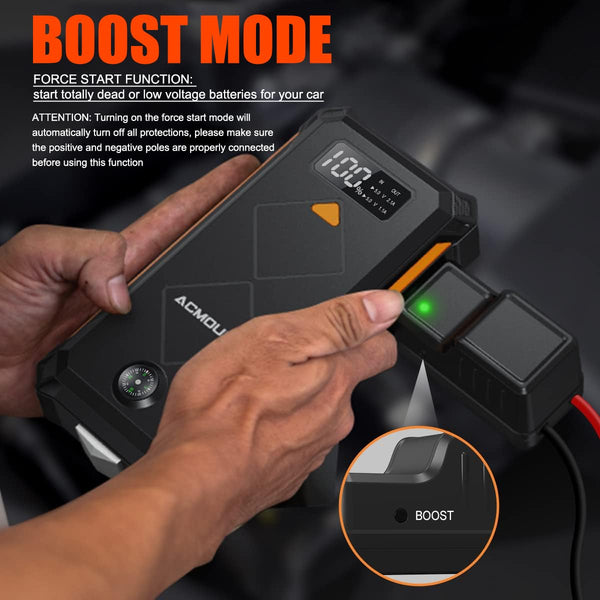 Acmount 5000A Jump Starter Power Pack 12V Car Battery Booster Jump Starter (up to 10L Gas/ 8L Diesel), Portable Car Starter Power Bank with Jump Leads, LED Flashlight, LCD Screen